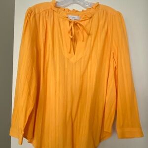 LOFT Gold 3/4 Sleeve Tie Front Blouse